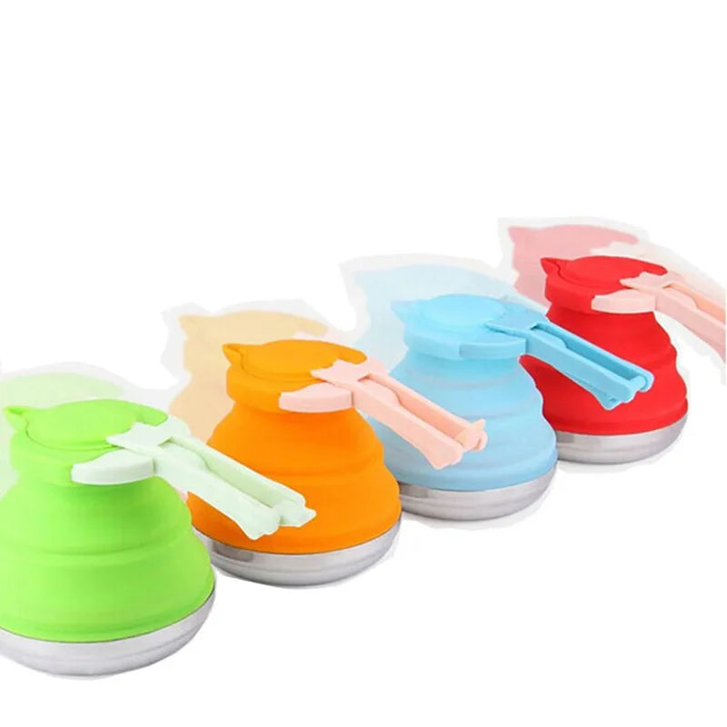 Bouilloire à eau pliante en Silicone pour l'extérieur, 1,2 l, chaudière à thé Portable, fournitures de cuisine de Camping, bouilloire à eau bouillante à fond en acier