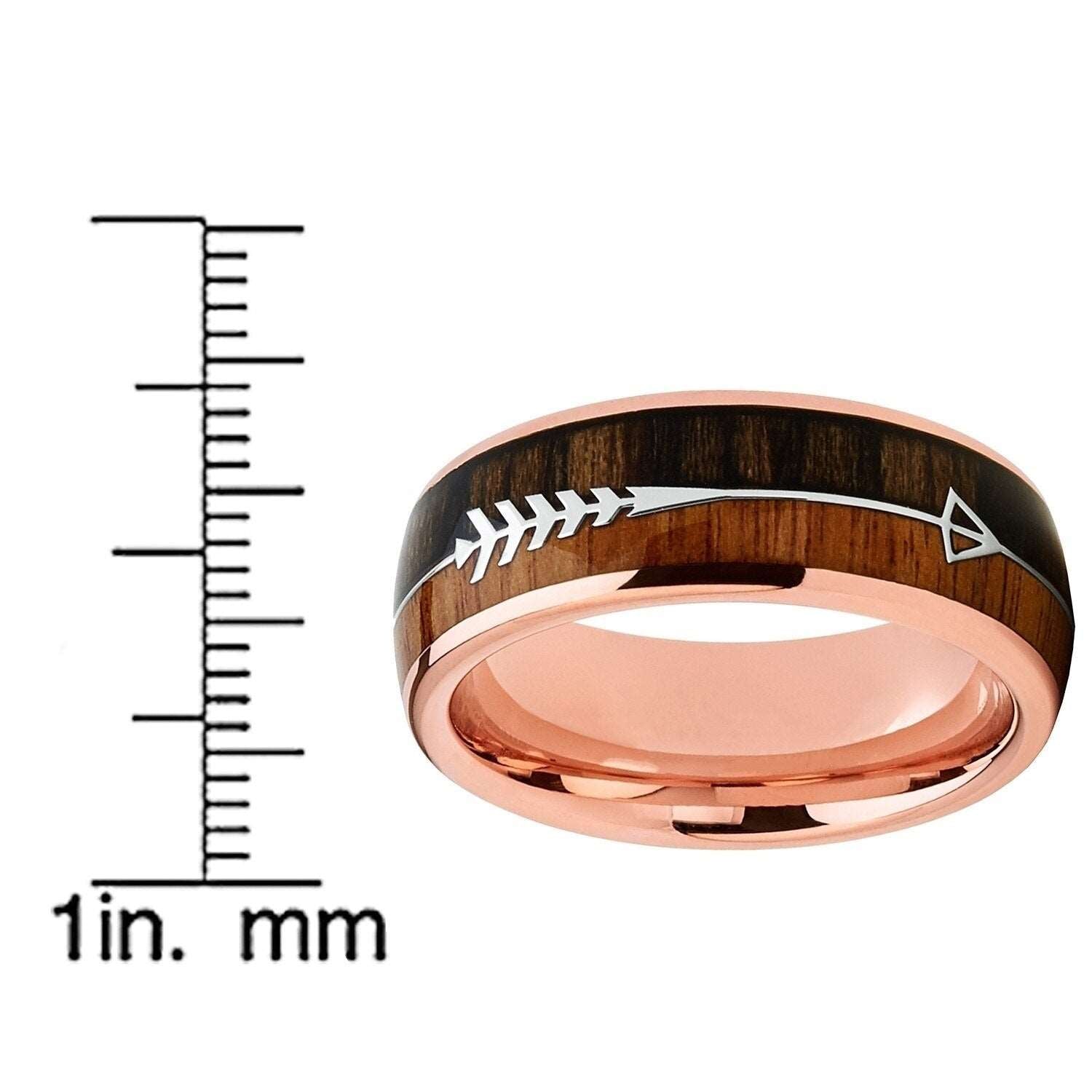 FDLK   Men 8MM Stainless Steel Rose Gold Tone Arrow Wedding Band Hunting Ring Koa Wood Inlay Rings