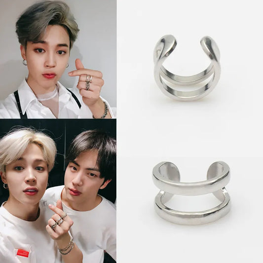 Bague KPOP JIMIN, les mêmes accessoires, anneaux ouverts, bijoux Bangtan pour garçons, tendance, Double couche, pour femmes et hommes