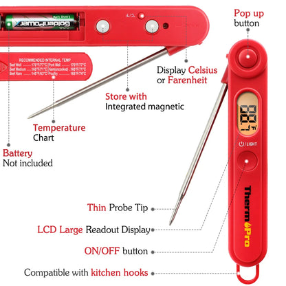 ThermoPro TP03B Instant Reading Kitchen Cooking Digital Meat Thermometer For Grilling Smoking Barbecue Thermometer Backlight