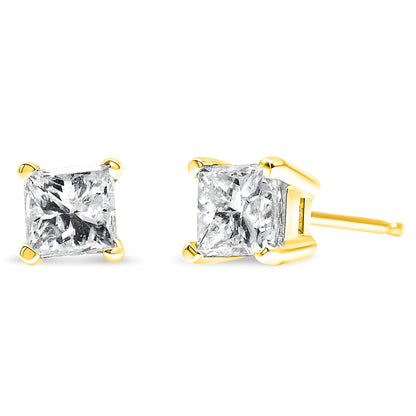 IGI Certified 1/2 Cttw Princess-Cut Square Diamond 4-Prong Solitaire Stud Earrings in 14K Yellow Gold (I-J Color, SI1-SI2 Clarity)