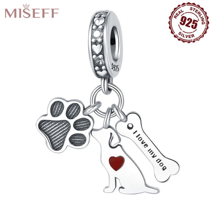 Missif Original 925 Sterling Silver Cute Cat And Dog Bone Paw Print Pendant DIY Bracelet Jewelry Accessories Pendant For Women