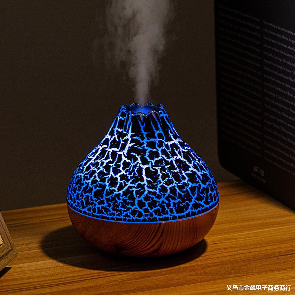 Volcano Humidifier Wood Grain Fog Mute Seven-color Ambience Light