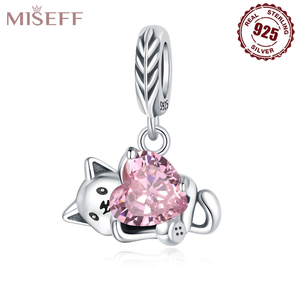 Missif Original 925 Sterling Silver Cute Cat And Dog Bone Paw Print Pendant DIY Bracelet Jewelry Accessories Pendant For Women