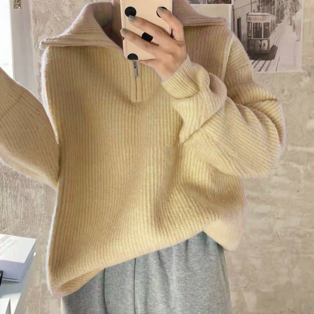 Turtleneck Zipper Sweater New Women&#039;s Loose Fashionable Sweater Winter Thickened