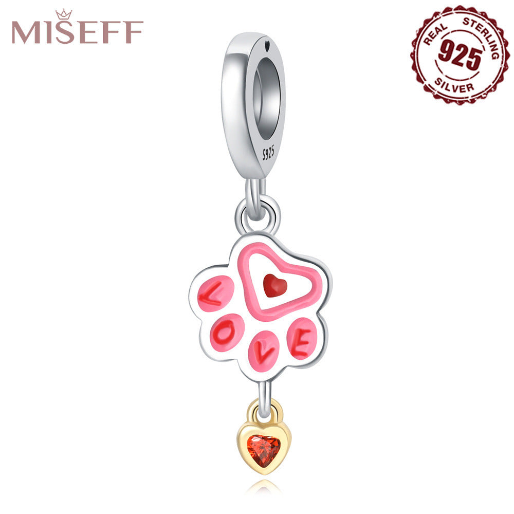 Missif Original 925 Sterling Silver Cute Cat And Dog Bone Paw Print Pendant DIY Bracelet Jewelry Accessories Pendant For Women