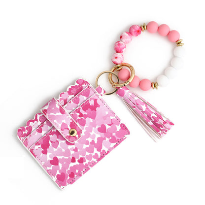 Love Polyurethane Card Holder Silica Gel Key Chain European And American Printed Silicone Beads Bracelet Women's Wallet