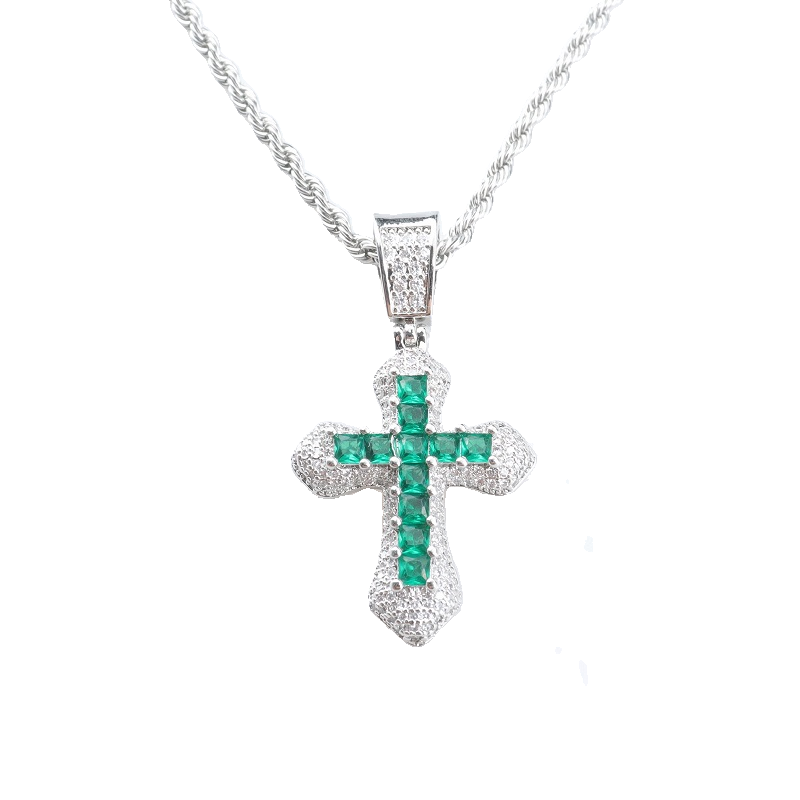 INS Pink Blue Cross Pendant Necklace with Zircon