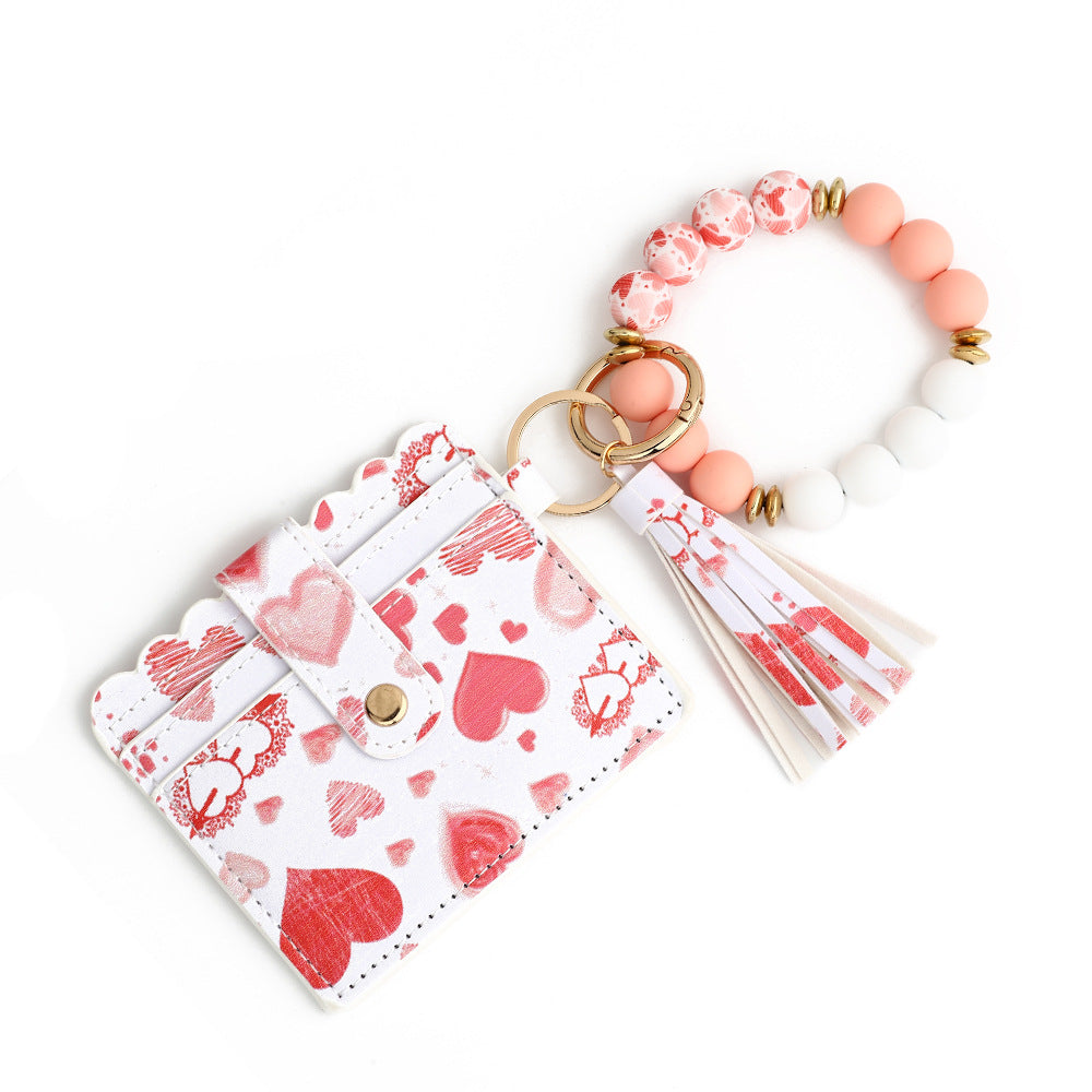 Love Polyurethane Card Holder Silica Gel Key Chain European And American Printed Silicone Beads Bracelet Women's Wallet