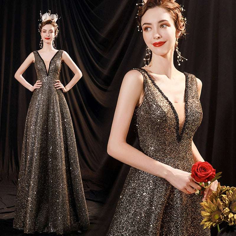 Sexy V-neck Sequins Command Wedding Dress Stage