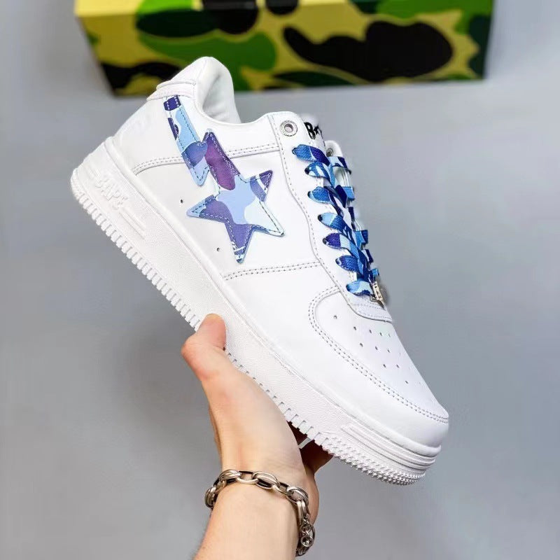 BAPESTA Green Black And White Lake Blue Patent Leather Casual Sneakers Vibe Street Contrast Color Low-top Men&#039;s And Women&#039;s Sneakers