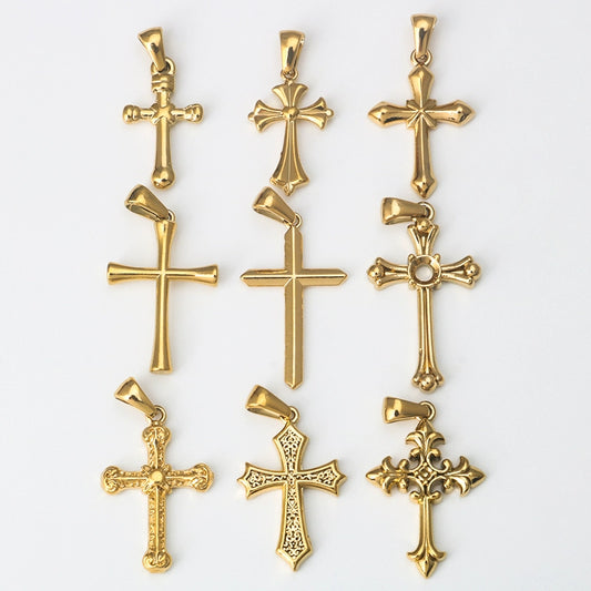 Stainless Steel Minimalist 18K Gold Variety Cross Pendant Bracelet Necklace Accessories Titanium Steel DIY Ornament Accessories