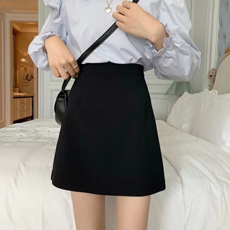 Spring 2022 New High-waisted Slim Skirt College Style A-line Skirt Split Black Bag Hip Short Skirt Summer