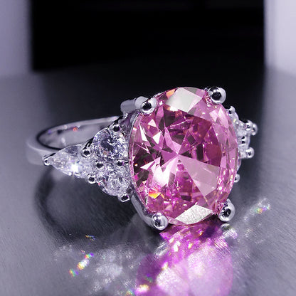 Oval Pink Diamond Ring Pink Crystal Egg-shaped Zircon Platinum-plated Rose Gold