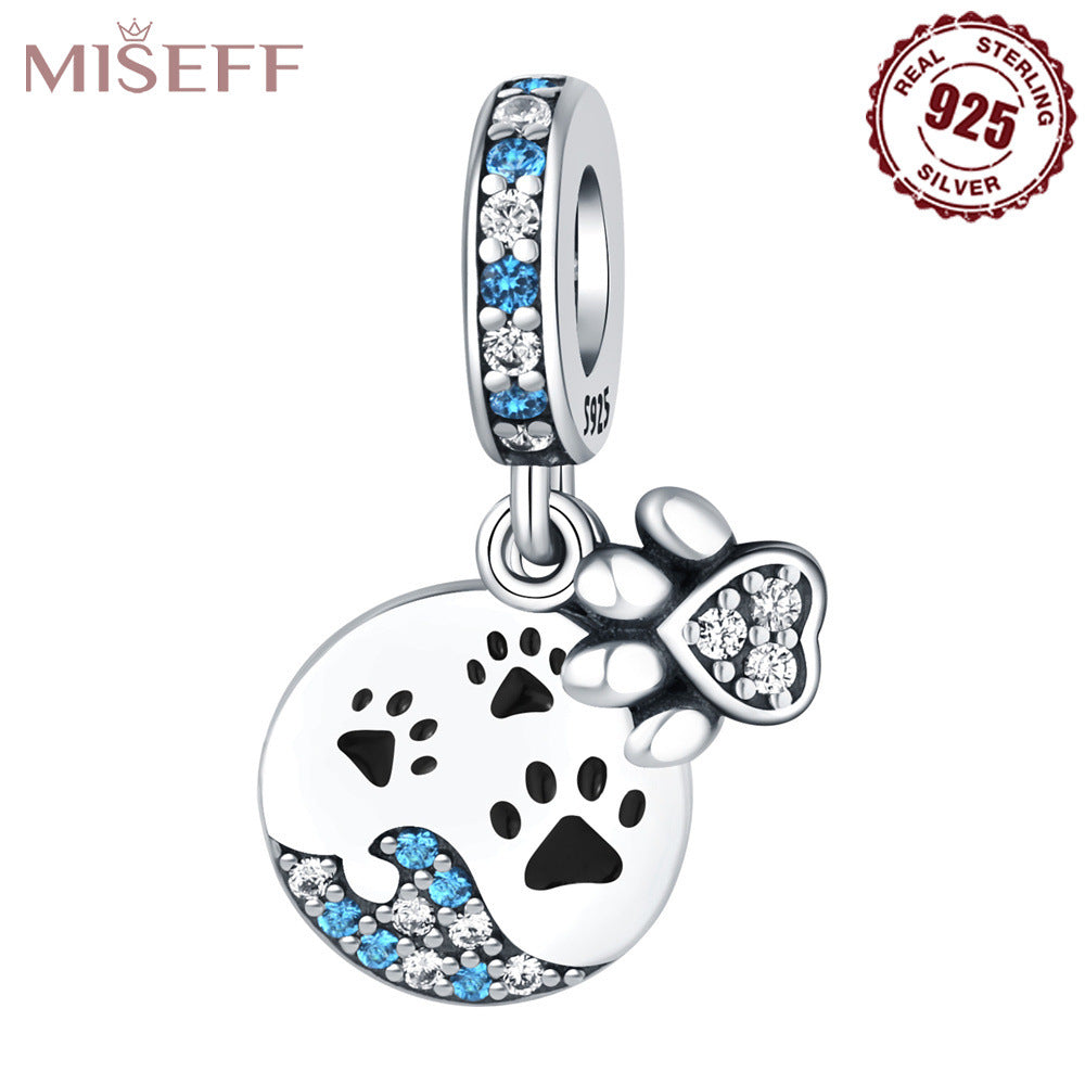 Missif Original 925 Sterling Silver Cute Cat And Dog Bone Paw Print Pendant DIY Bracelet Jewelry Accessories Pendant For Women