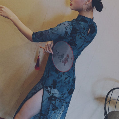 WYZ Cover Chinese Style See-through Floral Dress