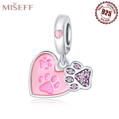 Missif Original 925 Sterling Silver Cute Cat And Dog Bone Paw Print Pendant DIY Bracelet Jewelry Accessories Pendant For Women