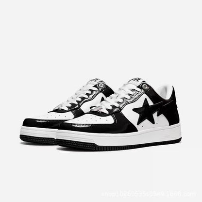 BAPESTA Green Black And White Lake Blue Patent Leather Casual Sneakers Vibe Street Contrast Color Low-top Men&#039;s And Women&#039;s Sneakers