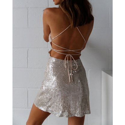 Suspender Skirt Sexy Backless Sequin Dress Cross-border Nightclub Party Dress Dress