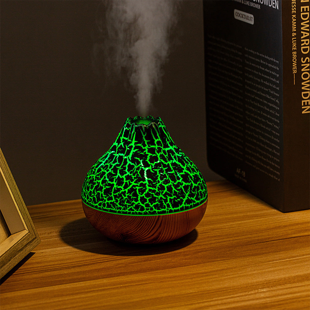 Volcano Humidifier Wood Grain Fog Mute Seven-color Ambience Light