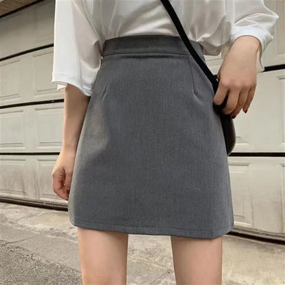 Spring 2022 New High-waisted Slim Skirt College Style A-line Skirt Split Black Bag Hip Short Skirt Summer