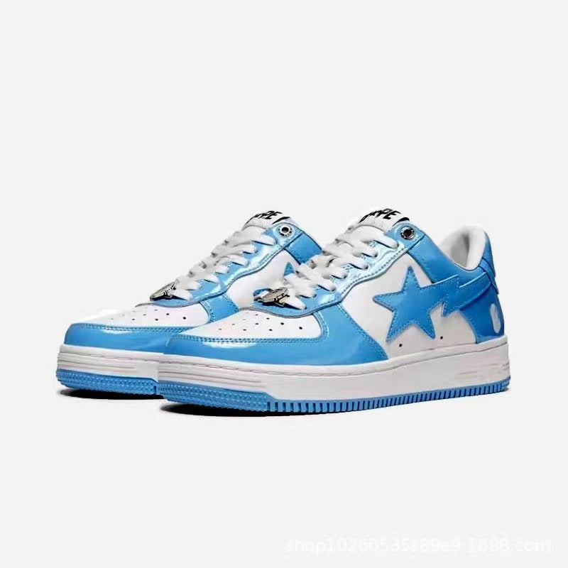 BAPESTA Green Black And White Lake Blue Patent Leather Casual Sneakers Vibe Street Contrast Color Low-top Men&#039;s And Women&#039;s Sneakers