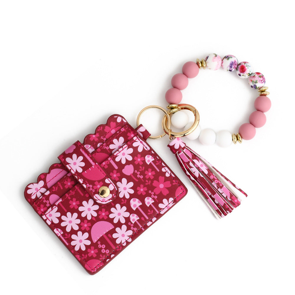 Love Polyurethane Card Holder Silica Gel Key Chain European And American Printed Silicone Beads Bracelet Women's Wallet