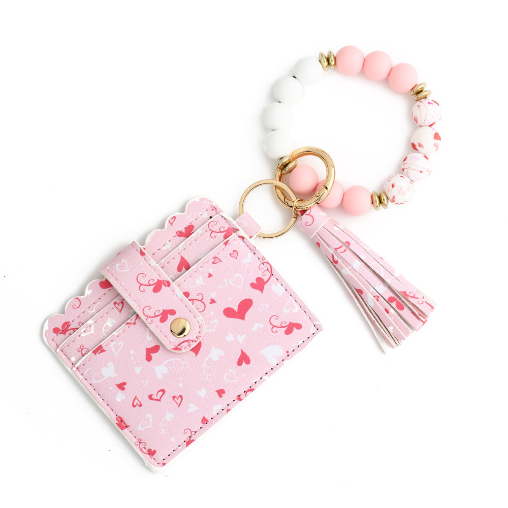 Love Polyurethane Card Holder Silica Gel Key Chain European And American Printed Silicone Beads Bracelet Women's Wallet