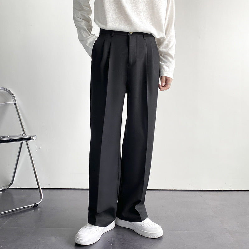 Spring And Autumn Korean Internet Celebrity Straight Suit Pants Men&#039;s Loose Korean Style Casual White Wide Leg Pants Floor Trousers