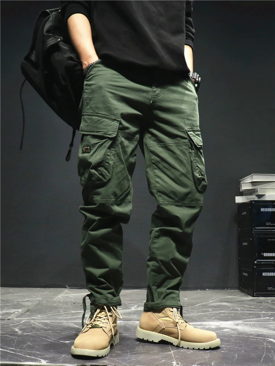 Magic Ship American Retro Handsome Tooling Style Multi-Pocket Slacks Men's Spring and Autumn Army Green Versatile Ankle-Banded Pants