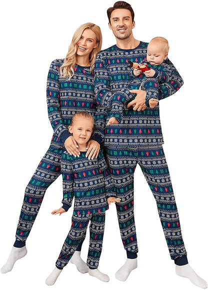 Cross-border Amazon Homewear Printed Pajamas Christmas Parent-child Wear Round Neck Long-sleeved Suit