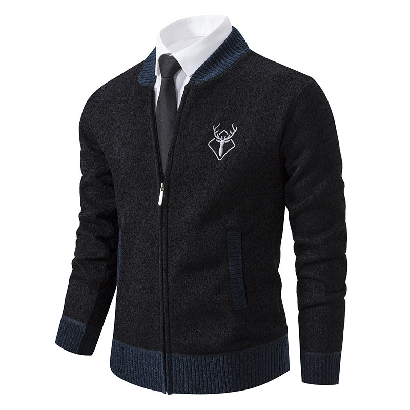 Men's Slim Stand Collar Elk Embroidered Coat