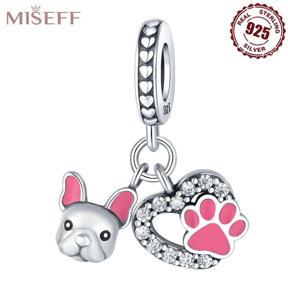 Missif Original 925 Sterling Silver Cute Cat And Dog Bone Paw Print Pendant DIY Bracelet Jewelry Accessories Pendant For Women