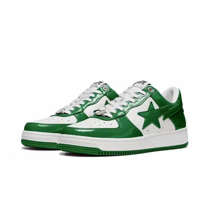 BAPESTA Green Black And White Lake Blue Patent Leather Casual Sneakers Vibe Street Contrast Color Low-top Men&#039;s And Women&#039;s Sneakers