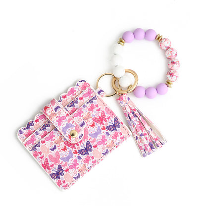 Love Polyurethane Card Holder Silica Gel Key Chain European And American Printed Silicone Beads Bracelet Women's Wallet