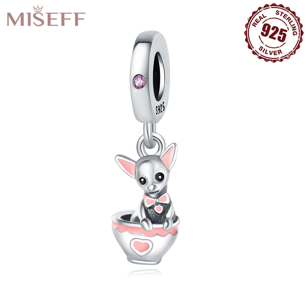 Missif Original 925 Sterling Silver Cute Cat And Dog Bone Paw Print Pendant DIY Bracelet Jewelry Accessories Pendant For Women