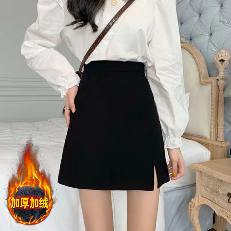 Spring 2022 New High-waisted Slim Skirt College Style A-line Skirt Split Black Bag Hip Short Skirt Summer