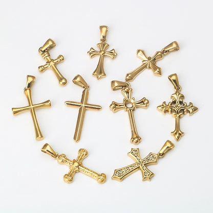 Stainless Steel Minimalist 18K Gold Variety Cross Pendant Bracelet Necklace Accessories Titanium Steel DIY Ornament Accessories