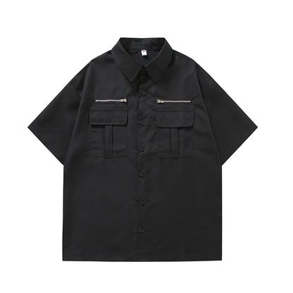 Workwear Short Sleeve Shirt Men's Stylish Loose Zip Plus Size Casual Fashion Brand Shirt Coat Non-Ironing 2023