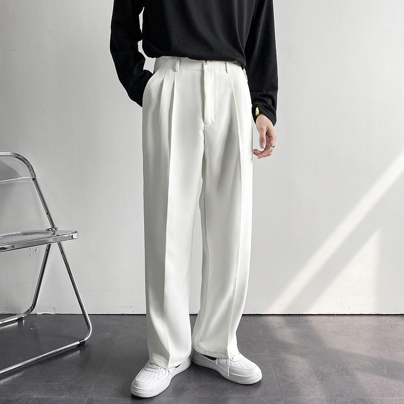 Spring And Autumn Korean Internet Celebrity Straight Suit Pants Men&#039;s Loose Korean Style Casual White Wide Leg Pants Floor Trousers