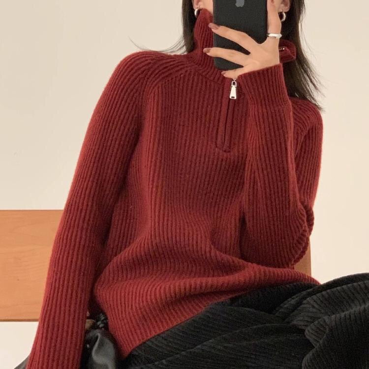 Turtleneck Zipper Sweater New Women&#039;s Loose Fashionable Sweater Winter Thickened