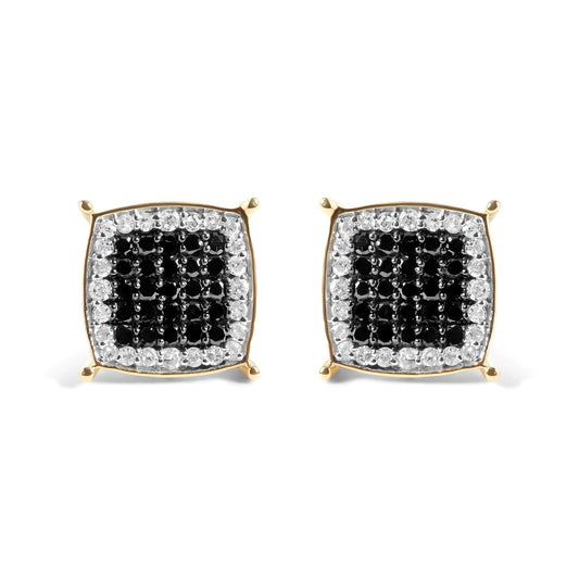 Men's 10K Yellow Gold 1/2 Cttw White and Black Treated Diamond Earring (Black / I-J Color, I2-I3 Clarity)