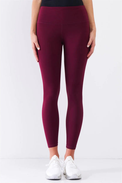 Wine Red Mid-Rise Inner Waist Pocket Detail Tight Fit Soft Yoga & Work Out Legging Pants /1-2-2-1