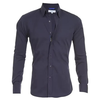 New Men's Casual Shirt Cotton Shirt Slim Tops Long Sleeve Tee Shirt Zip shirt  Solid Color High Quality Long Sleeve Shirt Men