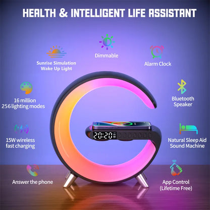 Multifunctional Wireless Charger Alarm Clock Speaker RGB Light Fast Charging Station for iPhone 11 12 13 14 Samsung