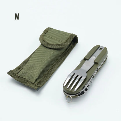 Vaisselle pliable Portable, vert de l'armée, couteau en acier inoxydable, fourchette cuillère ouvre-bouteille, couverts de Camping en plein air, équipement