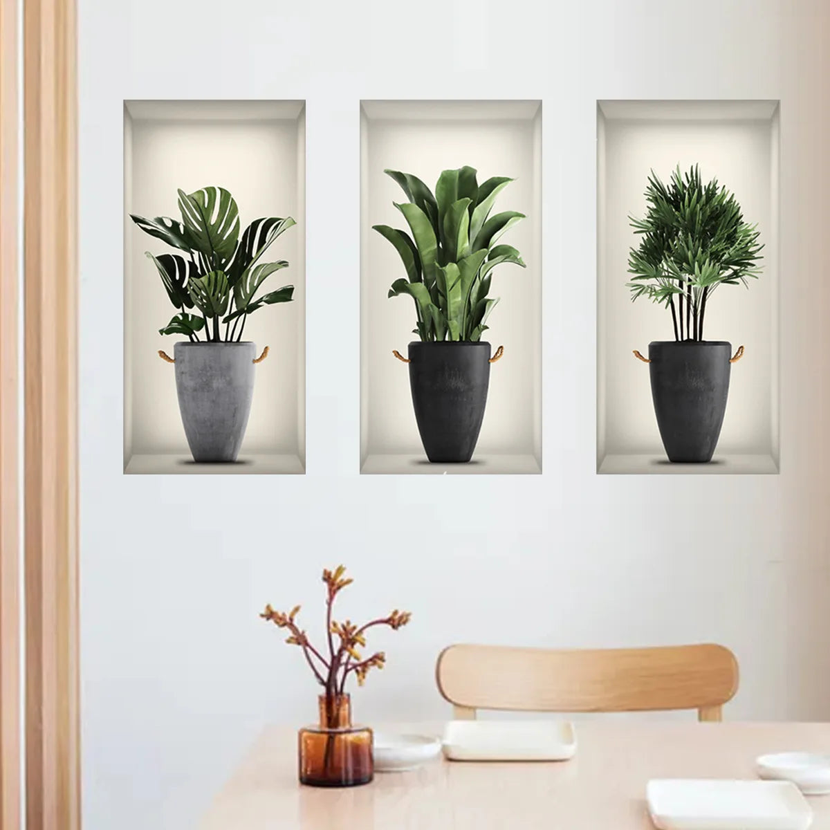 Wall Art Stickers Simulate 3D Three-dimensional Potted Green Plants Flowers Home Decorations Pegatinas De Pared Anime Wallpapers