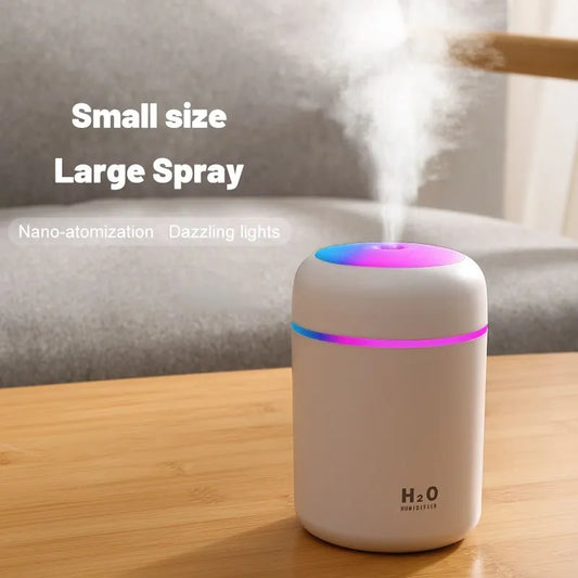 USB Cool Mist Sprayer Portable 300ml Electric Air Humidifier Aroma Oil Diffuser with Colorful Night Light for Home Car