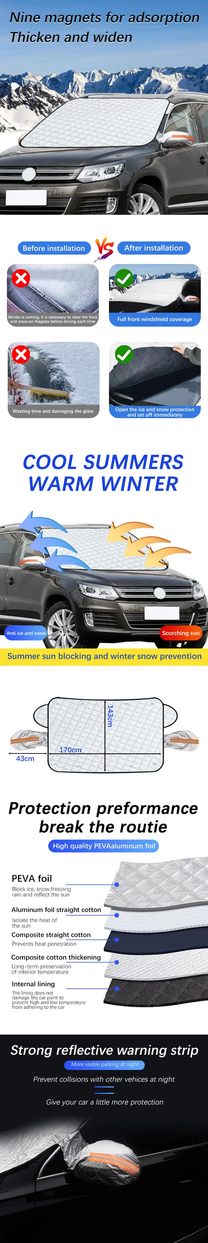 Magnetic Car Windshield Snow Cover Winter Ice-Frost Guard Sun Shade Protector For Volkswagen Tiguan Exterior Accessories