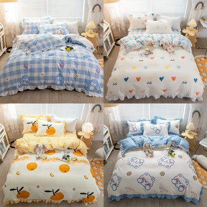 YanYangTian Lace bedding 4-piece set Bed sheet quilt cover pillowcase linen for family kids bedroom living room bedding set 4pcs